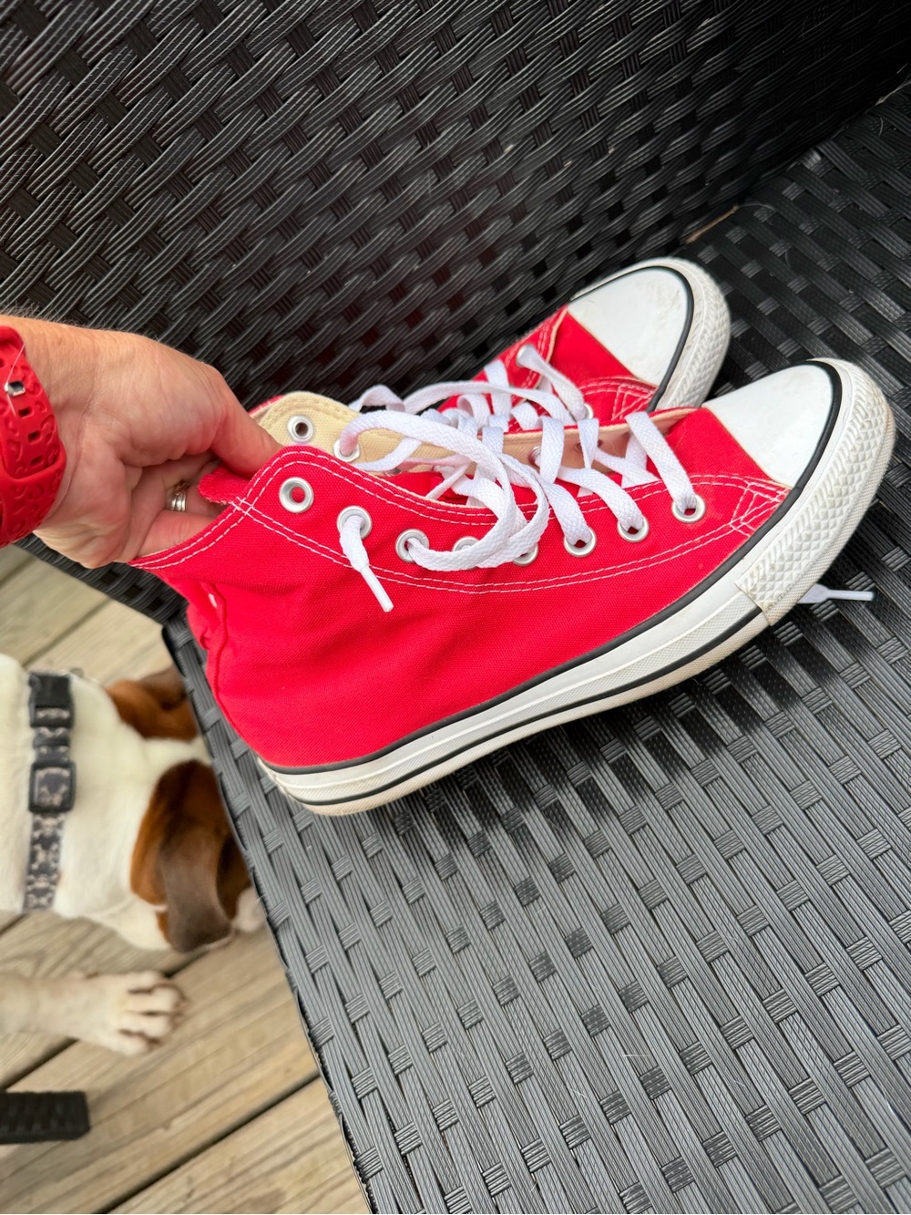 Red High-Top Converse Sneakers - Picture 5 of 7